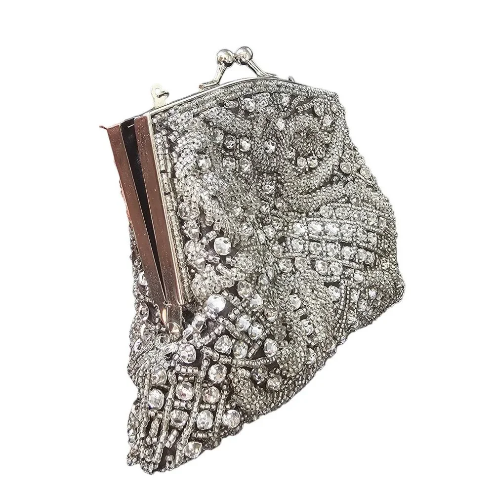 NWOT Black/Silver Crystal Beaded Handbag - La Regale